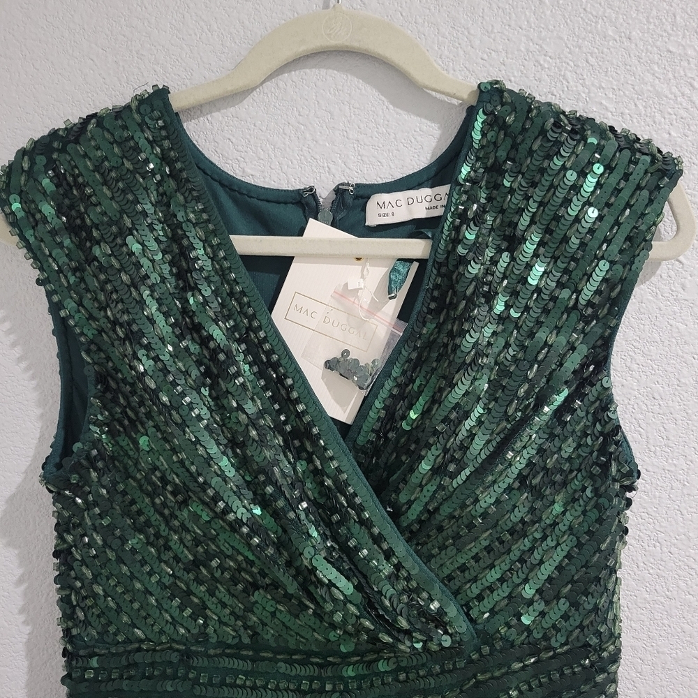 Mac Duggal - Cap Sleeve Sequined Evening Gown - Forest Green Size 8 #5441 NWT - Picture 14 of 17